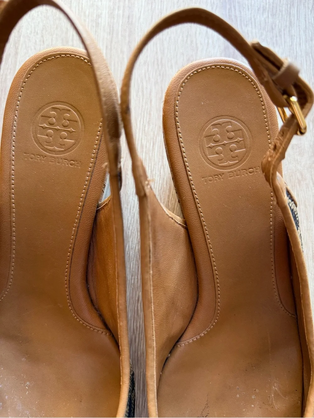 Tory Burch Tan & Black Leopard Wedge Cork Wedge Platform Sling-backs Sz 8